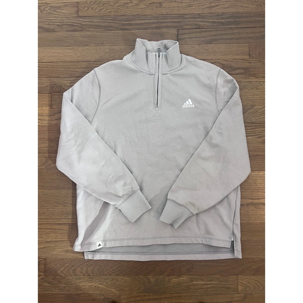 Adidas Mens Grey Half Zip Pullover Sweatshirt Mock Neck Fleece Large